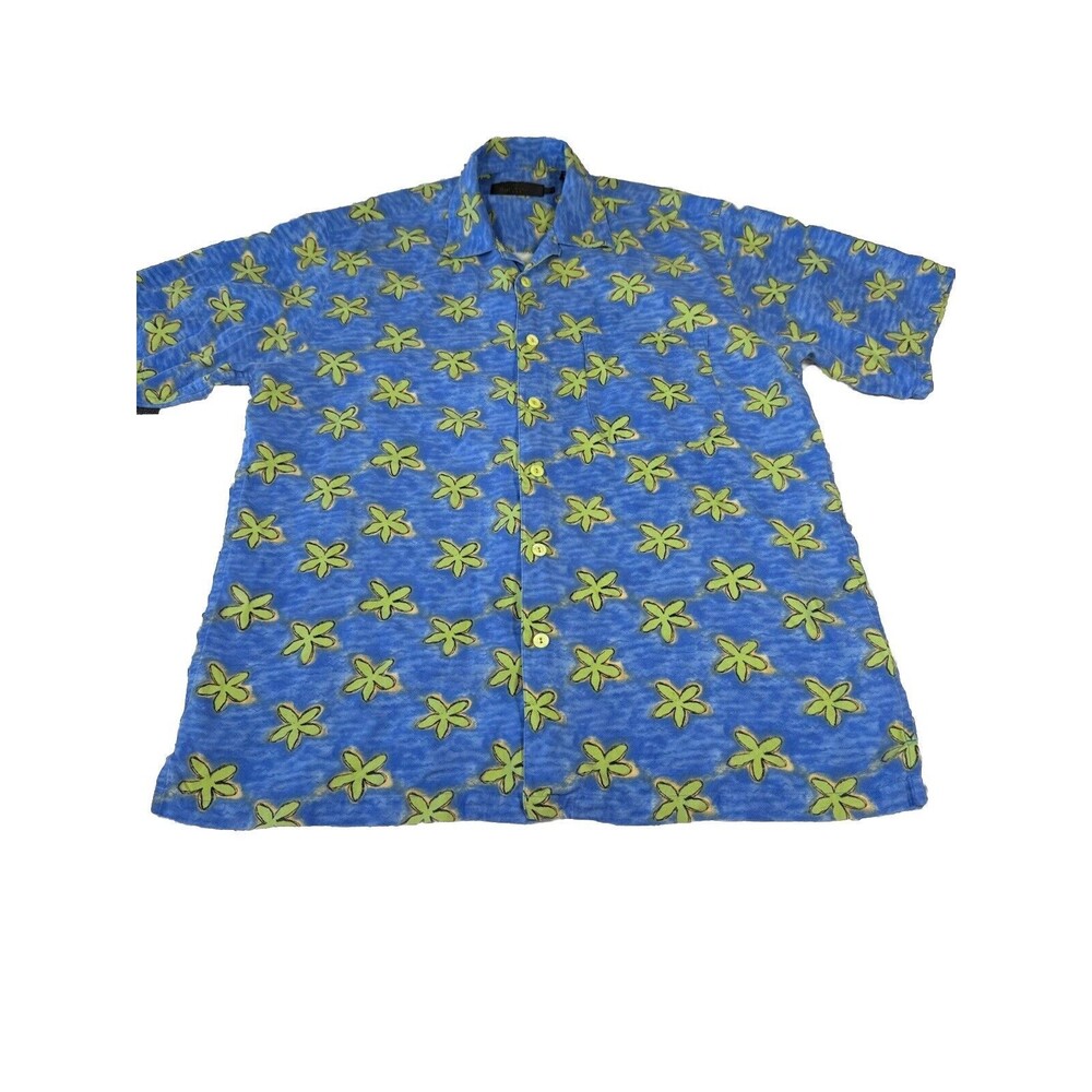 BUGATCHI Men's Blue Floral Short Sleeve Button Down Shirt‎ Silk Medium